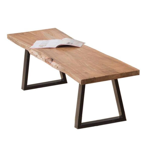 LIZARD Slim Πάγκος Μέταλλο Βαφή Μαύρο, Ξύλο Ακακία Φυσικό 160x45x45cm Solid Wood 25mm - Image 2