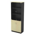 ΒΙΒΛΙΟΘΗΚΗ Γραφείου με Πόρτες Γυάλινες, Ντουλάπι Δίφυλλο, Απόχρωση Dark Grey - Beech 80x40x211cm - Image 2