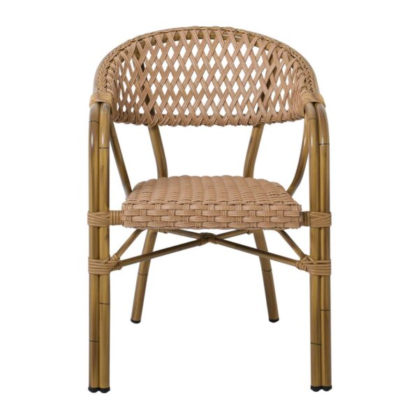 VEGERA Rattan Πολυθρόνα Dining Αλουμίνιο Φυσικό, Wicker Φυσικό, Στοιβαζόμενη 57x59x84cm - Image 3