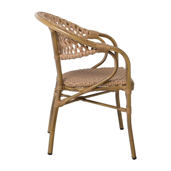 VEGERA Rattan Πολυθρόνα Dining Αλουμίνιο Φυσικό, Wicker Φυσικό, Στοιβαζόμενη 57x59x84cm - Image 4