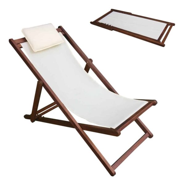 Σαιζ-Λόνγκ - Ξαπλώστρα 3 Θέσεων Acacia - Ύφασμα Εκρού Water Repellent 58x104x72cm - Image 2