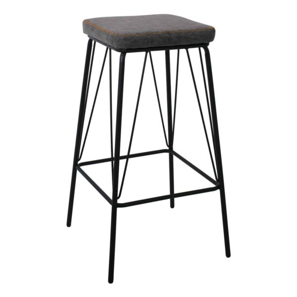 PANTON Σκαμπό BAR, Μέταλλο Βαφή Μαύρο, PU Απόχρωση Vintage Grey 43x43x76cm - Image 2