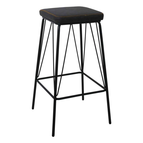 PANTON Σκαμπό BAR, Μέταλλο Βαφή Μαύρο, PU Απόχρωση Vintage Black 43x43x76cm - Image 2