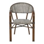 VEGERA Πολυθρόνα Dining Αλουμίνιο Βαφή Καρυδί Textilene Μπεζ, Στοιβαζόμενη 57x58x83cm - Image 3