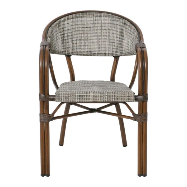 VEGERA Πολυθρόνα Dining Αλουμίνιο Βαφή Καρυδί Textilene Μπεζ, Στοιβαζόμενη 57x58x83cm - Image 3