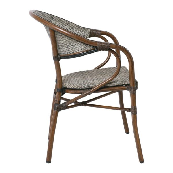 VEGERA Πολυθρόνα Dining Αλουμίνιο Βαφή Καρυδί Textilene Μπεζ, Στοιβαζόμενη 57x58x83cm - Image 4