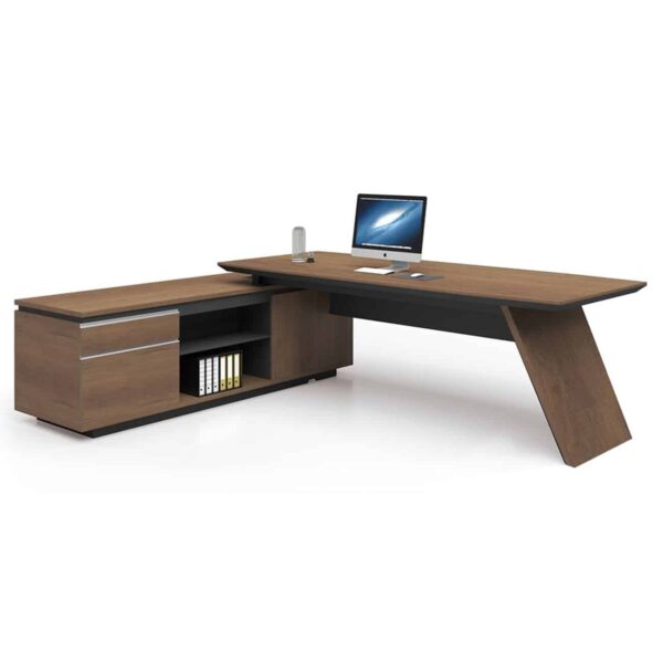 PROLINE Γραφείο Αριστερή Γωνία Απόχρωση Καρυδί Δρυς - Μαύρο 200x90/200x50 H.76/63cm - Image 3