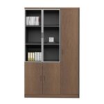 PROLINE Ντουλάπα - Βιβλιοθήκη Γραφείου Δεξιά, Πεντάφυλλη (2 Γυάλινα) Καρυδί Δρυς-Μαύρο 120x40x200cm - Image 2