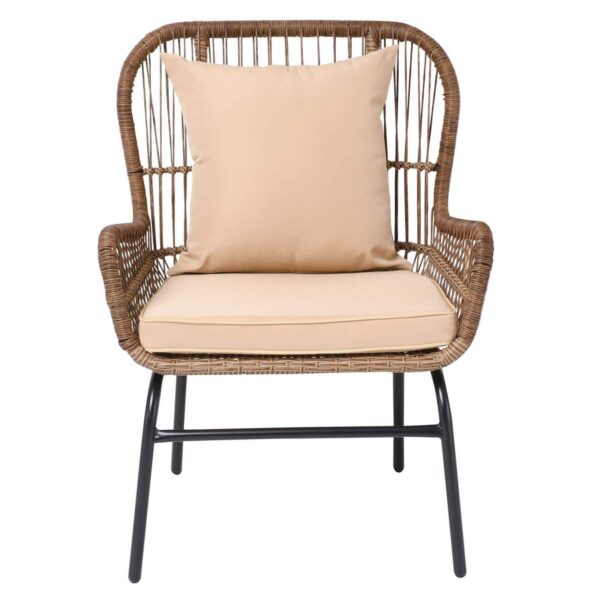SALSA MAX Πολυθρόνα Μέταλλο Βαφή Μαύρο, Wicker Φυσικό, Μαξιλάρι Μπεζ 64x69x89cm - Image 6