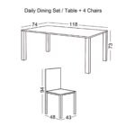 DAILY Set Τραπεζαρία Ξύλινη Σαλονιού - Κουζίνας: Τραπέζι + 4 Καρέκλες / Άσπρο - Φυσικό Table:118x74x73 Chair:43x48x94 - Image 4