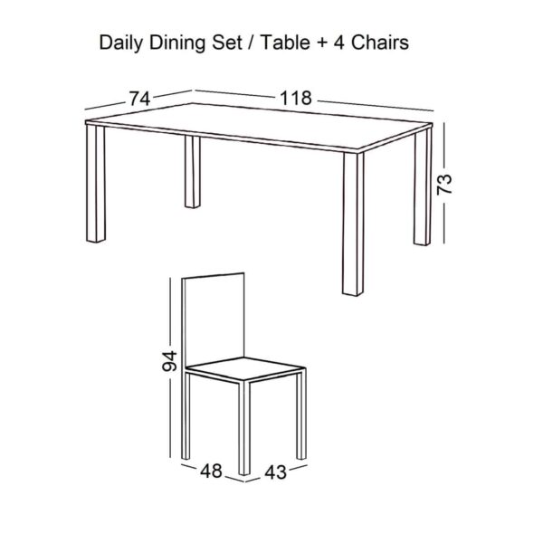 DAILY Set Τραπεζαρία Ξύλινη Σαλονιού - Κουζίνας: Τραπέζι + 4 Καρέκλες / Άσπρο - Φυσικό Table:118x74x73 Chair:43x48x94 - Image 4