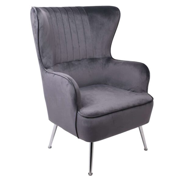 CROMA Πολυθρόνα - Μπερζέρα Σαλονιού - Καθιστικού, Ύφασμα Γκρι Velure 76x80x104cm - Image 2