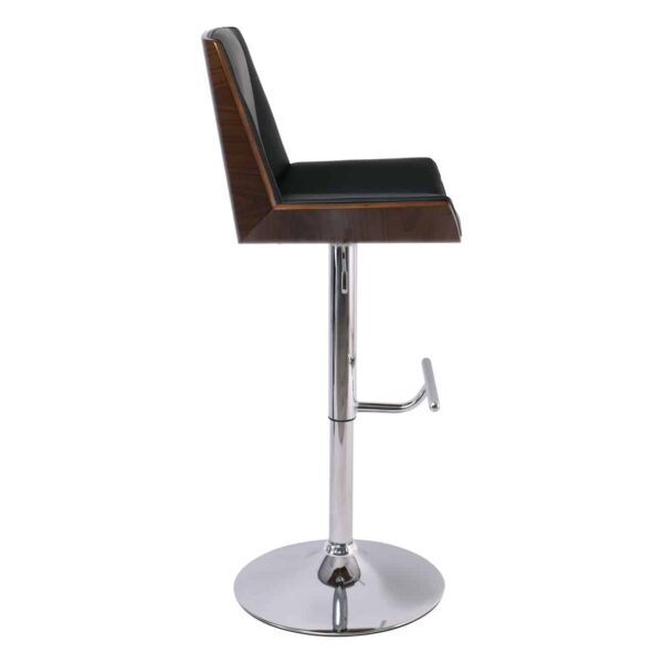 NUMAN Σκαμπό BAR με Πλάτη, Χρώμιο, Καρυδί - ΡU Μαύρο, Ρύθμιση Ύψους, Περιστρεφόμενο 52x50x62/96-83/117cm - Image 4