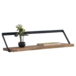 WALL-1 Ράφι Τοίχου Μέταλλο Βαφή Μαύρο, Ξύλο Ακακία Φυσικό 80x25x20cm - Image 2