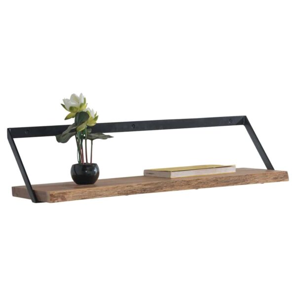 WALL-1 Ράφι Τοίχου Μέταλλο Βαφή Μαύρο, Ξύλο Ακακία Φυσικό 80x25x20cm - Image 2