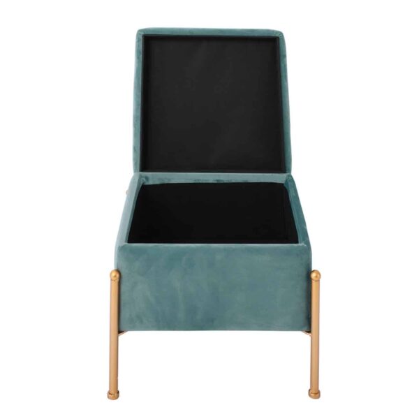 RAY Αποθηκευτικό Σκαμπό, Μέταλλο Βαφή Χρυσό, Ύφασμα Velure, Απόχρωση Βεραμάν 40x40x37cm - Image 3