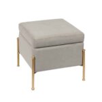 RAY Αποθηκευτικό Σκαμπό, Μέταλλο Βαφή Χρυσό, Ύφασμα Velure, Απόχρωση Γκρι 40x40x37cm - Image 2