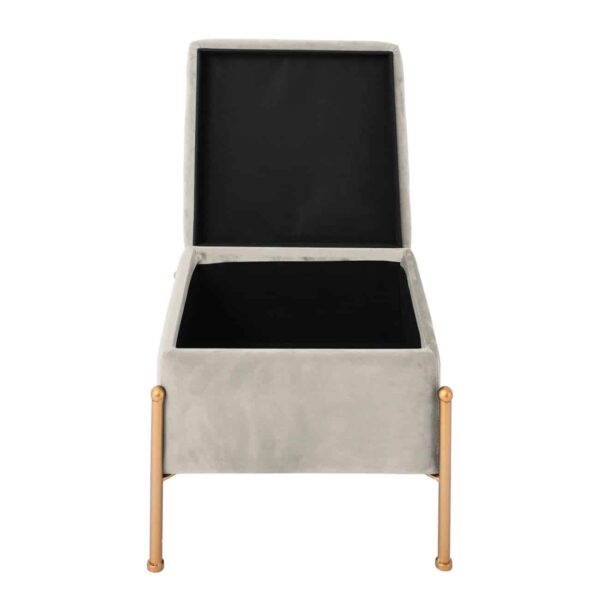 RAY Αποθηκευτικό Σκαμπό, Μέταλλο Βαφή Χρυσό, Ύφασμα Velure, Απόχρωση Γκρι 40x40x37cm - Image 3