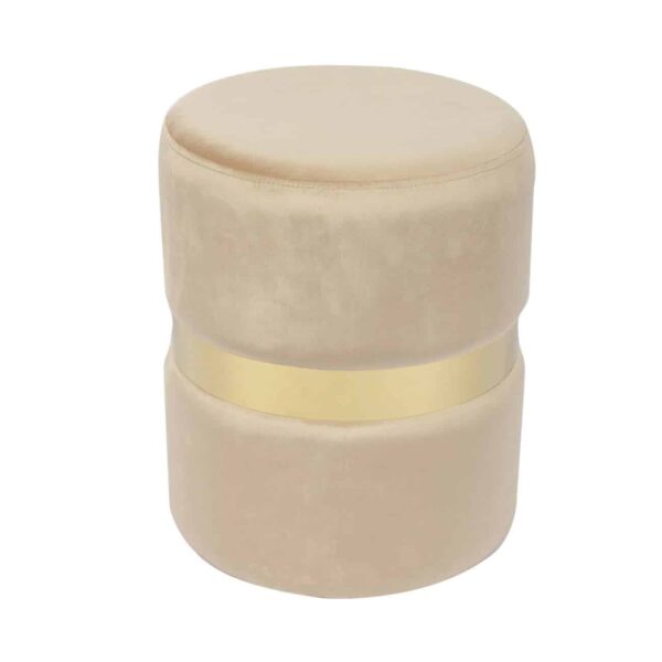 TOMMY Σκαμπό Βοηθητικό, Χρώμιο Χρυσό, Ύφασμα Velure Απόχρωση Μπεζ Φ35cm Η.43cm - Image 2