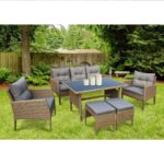 CALIFORNIA Σαλόνι - Τραπεζαρία Τραπέζι+3Θέσιος+2 Πολυθρόνες+ 2 Σκαμπό Μέταλλο-Wicker Φυσικό Table:120x70x70cm Set 7 Seats - Image 2