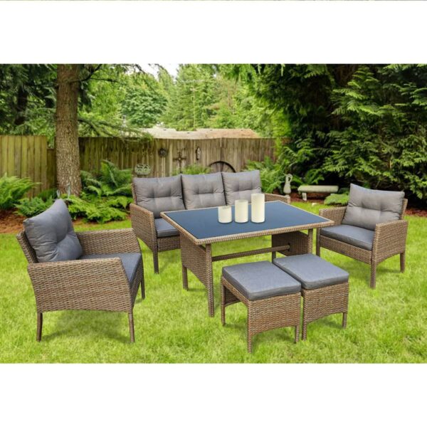 CALIFORNIA Σαλόνι - Τραπεζαρία Τραπέζι+3Θέσιος+2 Πολυθρόνες+ 2 Σκαμπό Μέταλλο-Wicker Φυσικό Table:120x70x70cm Set 7 Seats - Image 2