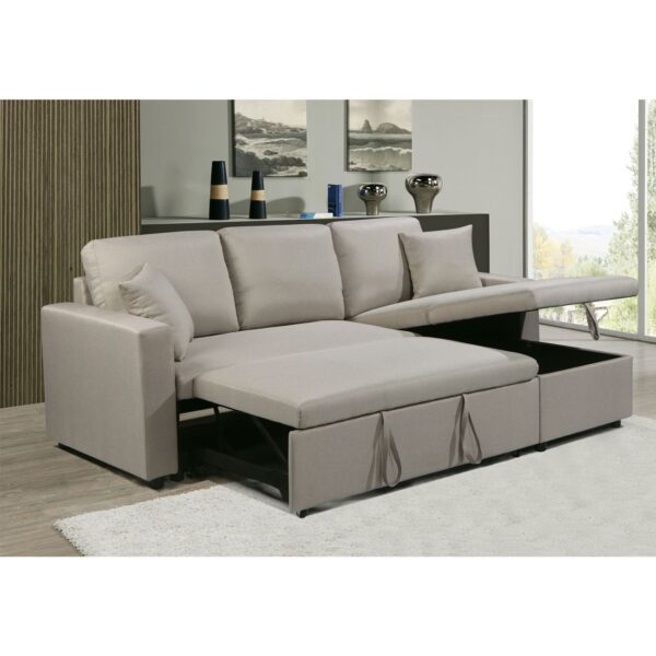 MONTREAL Καναπές - Κρεβάτι Γωνία Αναστρέψιμη με Χώρο Αποθήκευσης, Ύφασμα Μπεζ 223x146x80x83cm Bed:115x194x43 - Image 3