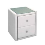 WILTON Κομοδίνο PU Άσπρο με Προστατευτικό Γυαλί Επιφάνειας 46x41x57cm - Image 2