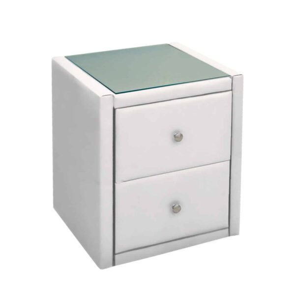 WILTON Κομοδίνο PU Άσπρο με Προστατευτικό Γυαλί Επιφάνειας 46x41x57cm - Image 2