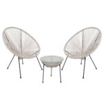 ACAPULCO Set Κήπου - Βεράντας: Τραπέζι + 2 Πολυθρόνες Μέταλλο Μαύρο / Rattan Άσπρο Τραπ:Φ50x50cm - Πολ:73x76x89cm - Image 2