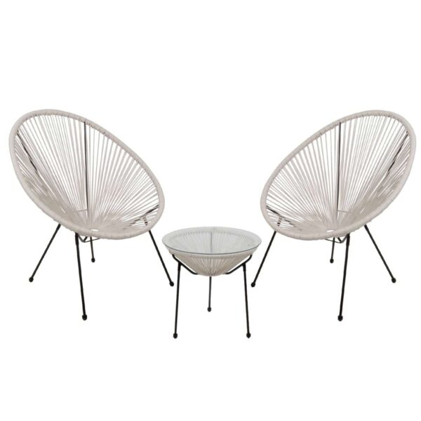 ACAPULCO Set Κήπου - Βεράντας: Τραπέζι + 2 Πολυθρόνες Μέταλλο Μαύρο / Rattan Άσπρο Τραπ:Φ50x50cm - Πολ:73x76x89cm - Image 2