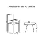 ACAPULCO Set Κήπου - Βεράντας: Τραπέζι + 2 Πολυθρόνες Μέταλλο Μαύρο / Rattan Άσπρο Τραπ:Φ50x50cm - Πολ:73x76x89cm - Image 3