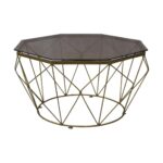 GRID Τραπεζάκι Σαλονιού Οκτάγωνο, Μέταλλο Βαφή Χρυσό Γυαλί Tea Colour Tempered Φ87cm/H.44cm(Top Φ80cm) - Image 2