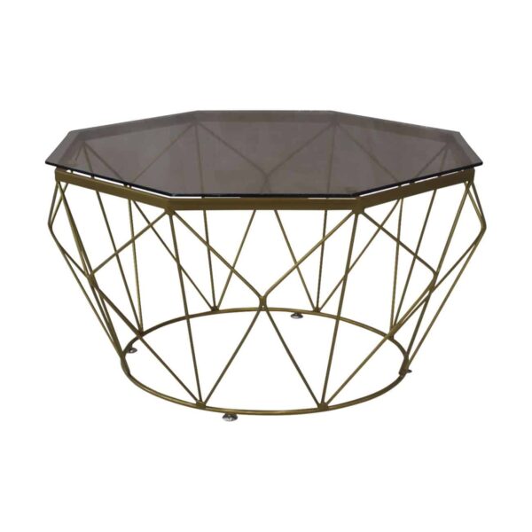 GRID Τραπεζάκι Σαλονιού Οκτάγωνο, Μέταλλο Βαφή Χρυσό Γυαλί Tea Colour Tempered Φ87cm/H.44cm(Top Φ80cm) - Image 2