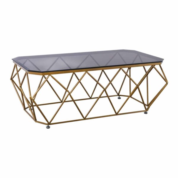 ACTON Τραπεζάκι Σαλονιού Καθιστικού, Μέταλλο Βαφή Χρυσό Γυαλί Tea Colour Tempered 136x71x45cm (Top 121x61cm) - Image 2