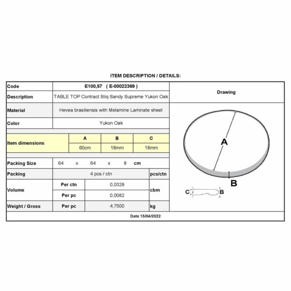 Contract Sliq Sandy Supreme Επιφάνεια Τραπεζιού τ.Werzalit Απόχρωση Yukon Oak Φ60cm/18mm - Image 6