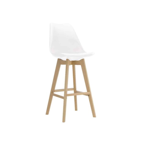 MARTIN Σκαμπό BAR Οξιά Φυσικό, Κάθισμα Η.67cm, PP-Pu Άσπρο, Μονταρισμένη Ταπετσαρία 49x54x67/106cm - Image 2