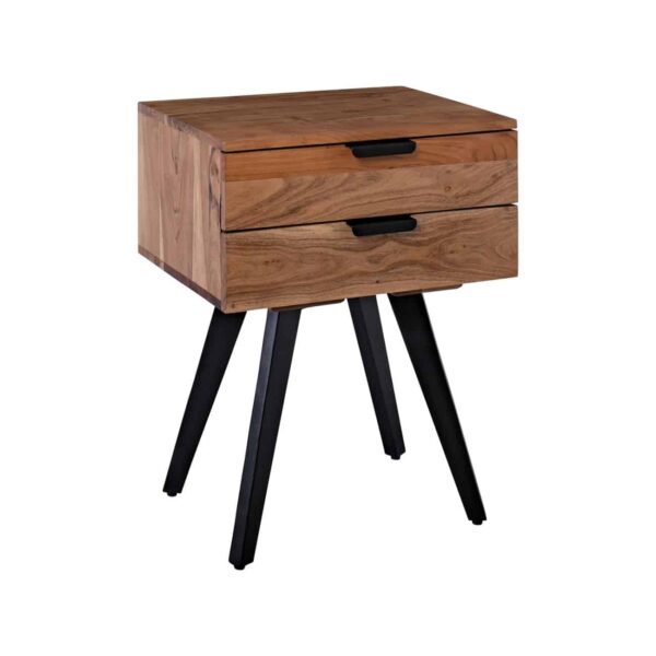 ANKO Κομοδίνο Μέταλλο Βαφή Μαύρο, Ξύλο Ακακία Φυσικό 47x35x65cm - Image 2