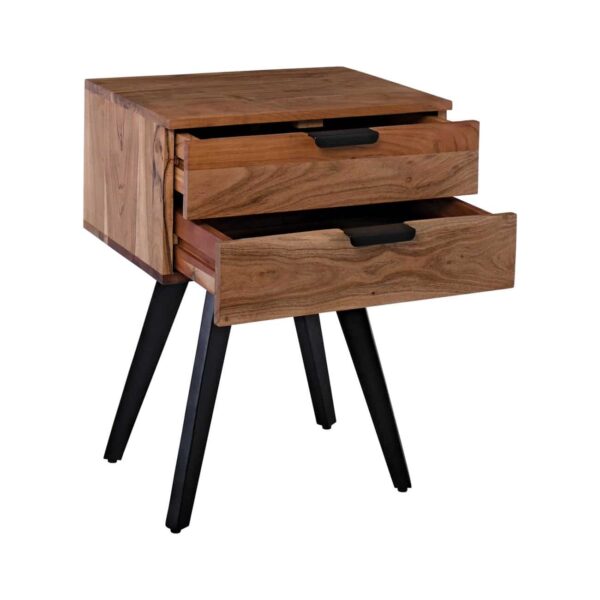 ANKO Κομοδίνο Μέταλλο Βαφή Μαύρο, Ξύλο Ακακία Φυσικό 47x35x65cm - Image 5