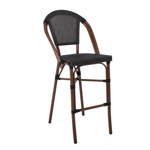 COSTA Σκαμπό BAR με Πλάτη, Αλουμίνιο Απόχρωση Καρυδί, Textilene Μαύρο 50x55x76/116cm - Image 2