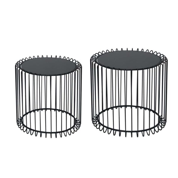 RICO Set-2 Τραπεζάκια Σαλονιού Καθιστικού, Μέταλλο Βαφή Μαύρο, Γυαλί Smoke Φ45 H.40cm + Φ50 H.45cm - Image 2