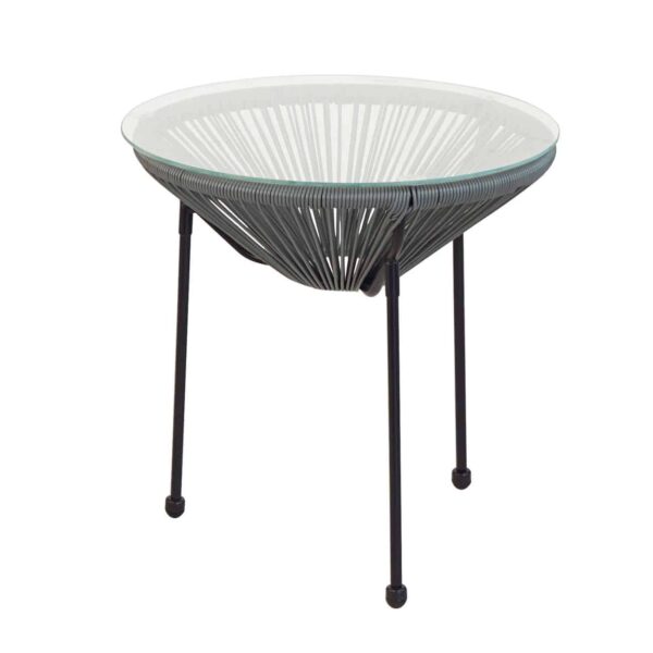 ACAPULCO Τραπεζάκι Μέταλλο Βαφή Μαύρο, Plastic Rattan Γκρι Φ50cm H.50cm - Image 2