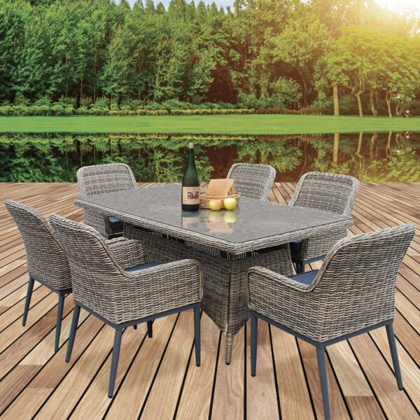HAVANA Set Τραπεζαρία Κήπου ALU,Wicker Grey Brown-Ανθρακί: Τραπέζι 180x90 + 6 Πολυθρόνες Table:180x90x75 Chair:64x65x85 - Image 2