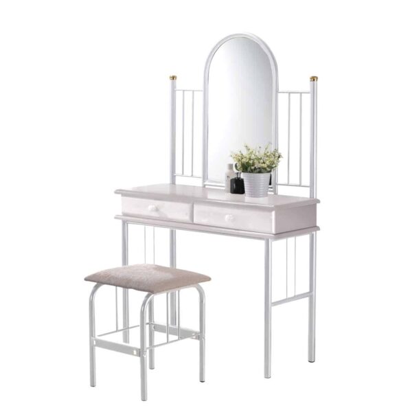 FLORA SET Τουαλέτα με Καθρέπτη + Σκαμπό 2 Συρτάρια, Μέταλλο Βαφή Άσπρο, Ξύλο Άσπρο 90x37x148cm - Stool:40x34x47cm - Image 2