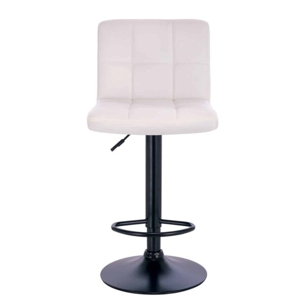 LINO Σκαμπό BAR με Πλάτη, Μέταλλο Βαφή Μαύρο, PU Άσπρο, Ρύθμιση Ύψους, Περιστρεφόμενο 44x50x62/92-83/113cm - Image 4