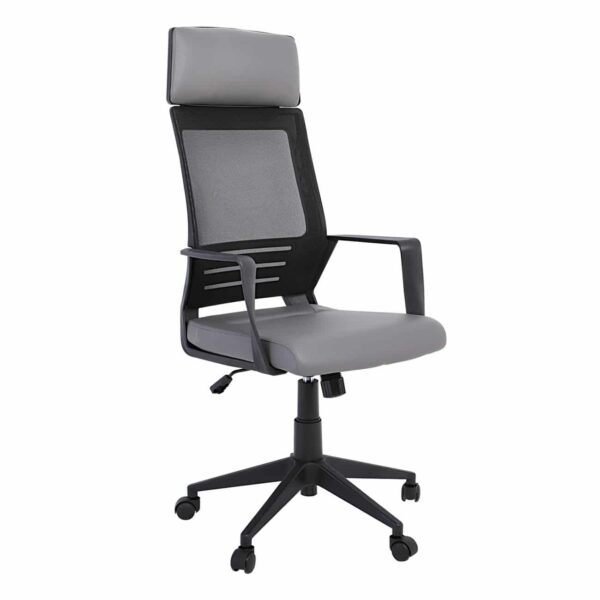 BF2500 Πολυθρόνα Γραφείου Διευθυντή Mesh Μαύρο - Pu Γκρι 58x62x116/126cm - Image 2
