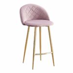 BELLA Σκαμπό BAR με Πλάτη, Βάση Χρώμιο Χρυσό, Ύφασμα Velure Απόχρωση Dirty Pink 48x52x70/94cm - Image 2