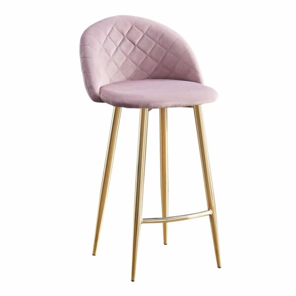 BELLA Σκαμπό BAR με Πλάτη, Βάση Χρώμιο Χρυσό, Ύφασμα Velure Απόχρωση Dirty Pink 48x52x70/94cm - Image 2
