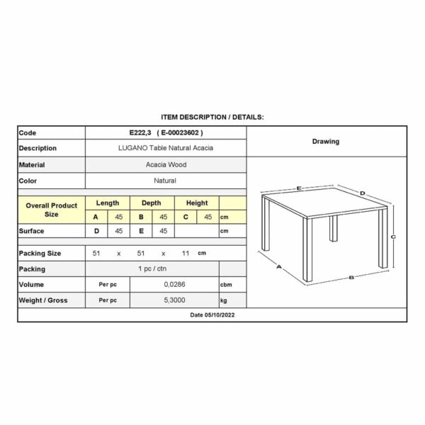 LUGANO Τραπεζάκι Βοηθητικό Ξαπλώστρας, Ξύλο Acacia Απόχρωση Φυσικό 45x45x45cm - Image 4