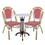 PARIS Καρέκλα Bistro Αλουμίνιο Φυσικό, Wicker Άσπρο - Κόκκινο, Στοιβαζόμενη 46x54x88cm - Image 6