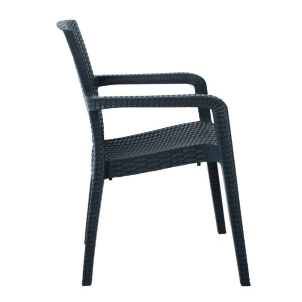 LORA Πολυθρόνα Κήπου Στοιβαζόμενη, PP (Rattan Look) Απόχρωση Ανθρακί 57x57x87cm - Image 3